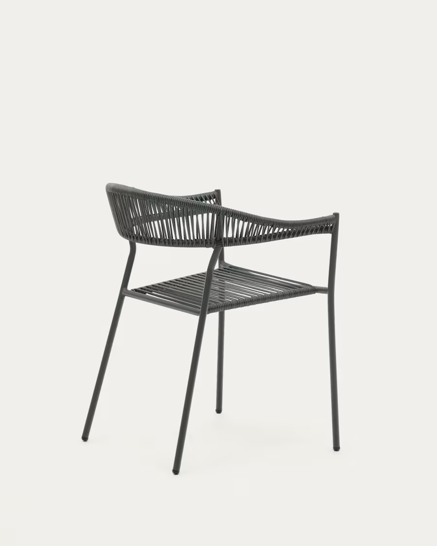 Kave Home Futadera stackable outdoor chair in gray synthetic cord, painted steel