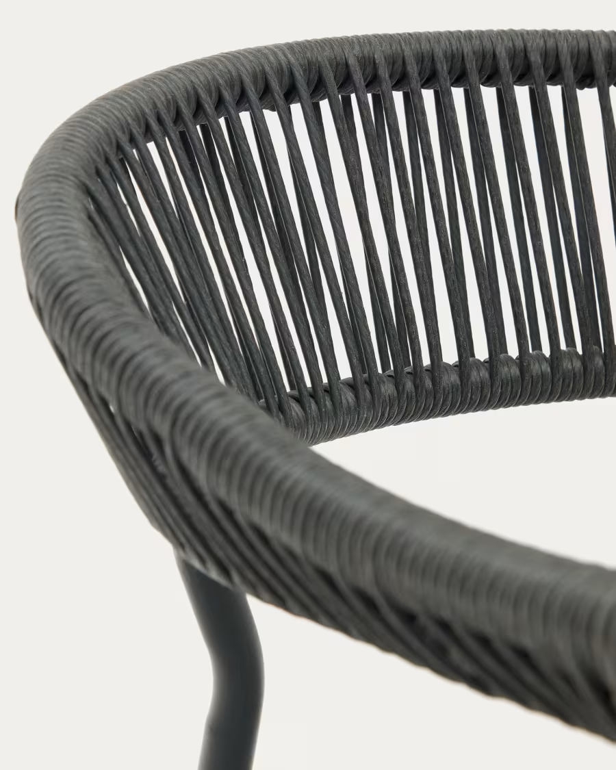 Kave Home Futadera stackable outdoor chair in gray synthetic cord, painted steel