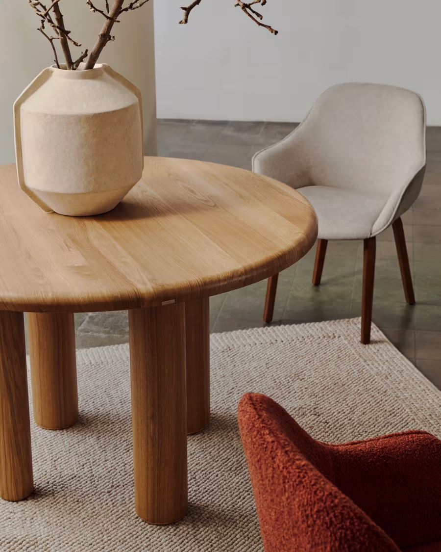 Kave Home Mailen round table in ash wood veneer with natural finish, Ø 120 cm