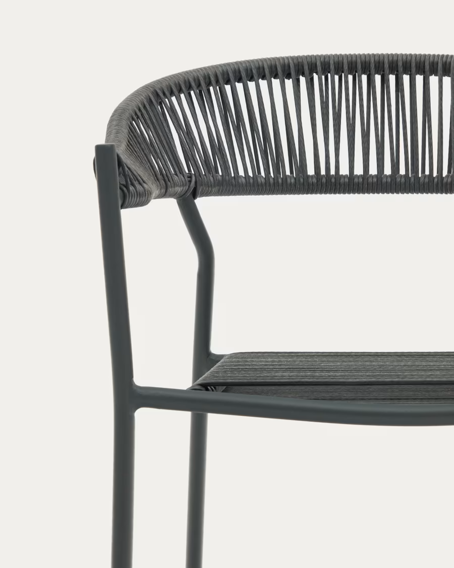 Kave Home Futadera stackable outdoor chair in gray synthetic cord, painted steel
