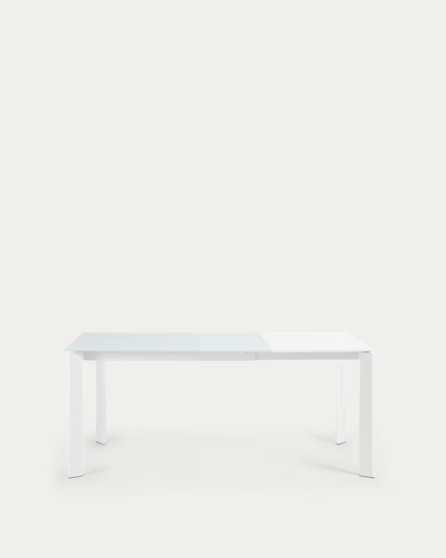 Kave home Axis white glass extendable table with white steel legs 120 (180) cm