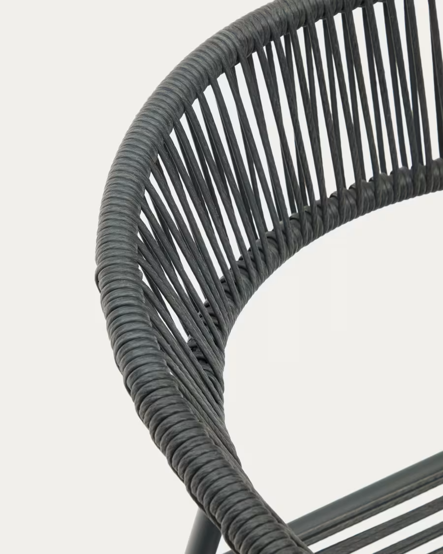 Kave Home Futadera stackable outdoor chair in gray synthetic cord, painted steel