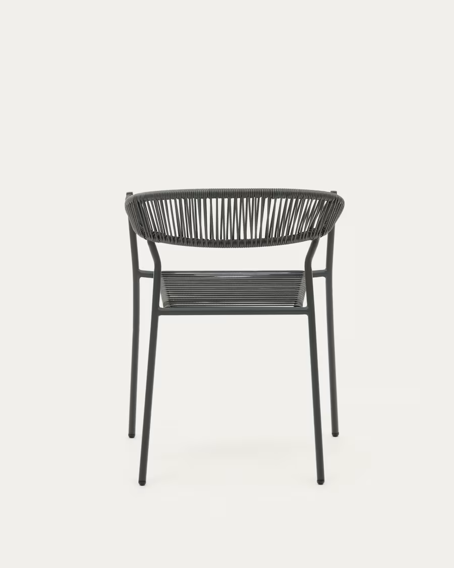 Kave Home Futadera stackable outdoor chair in gray synthetic cord, painted steel