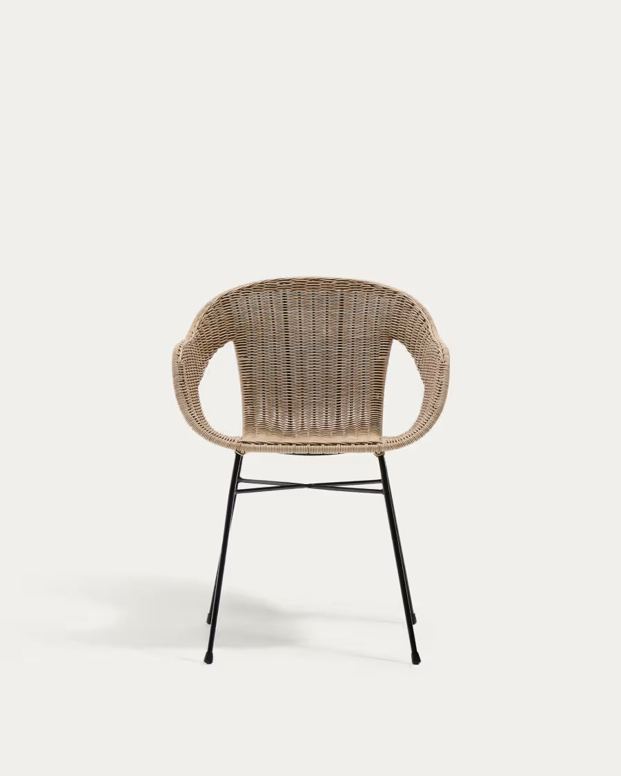 Kave Home Eltiera Stackable Chair in Synthetic Rattan with Black Steel Frame