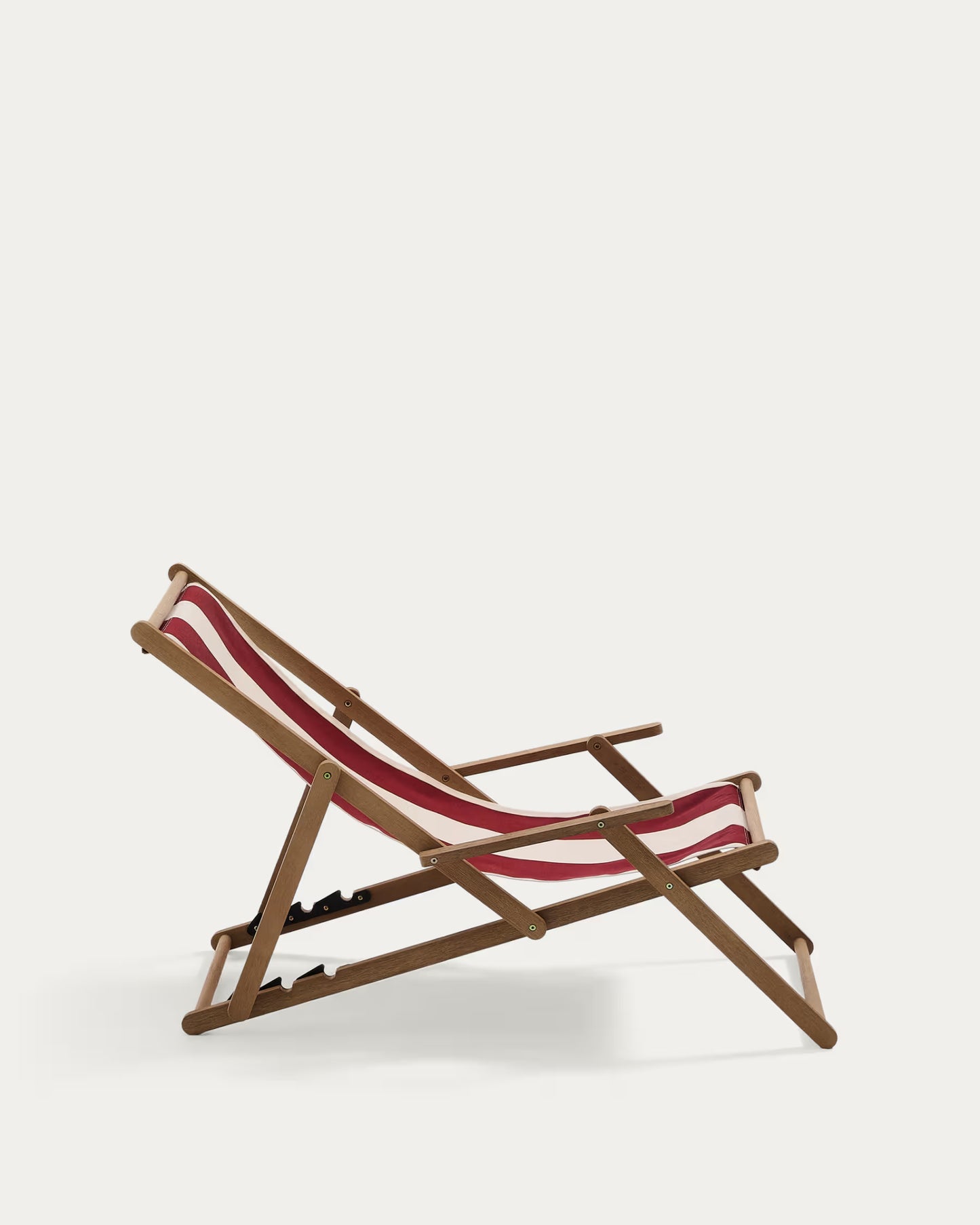Kave Home Vilara Burgundy and Beige Striped Outdoor Folding Deck Chair Made of FSC 100% Solid Acacia Wood