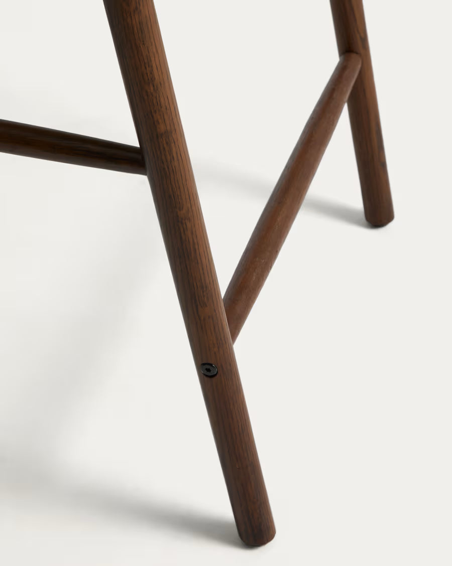 Kave Home Derile Stool in Solid Oak Wood with Walnut Finish and Beige Paper Rope Cord FSC Mix Credit 65 cm