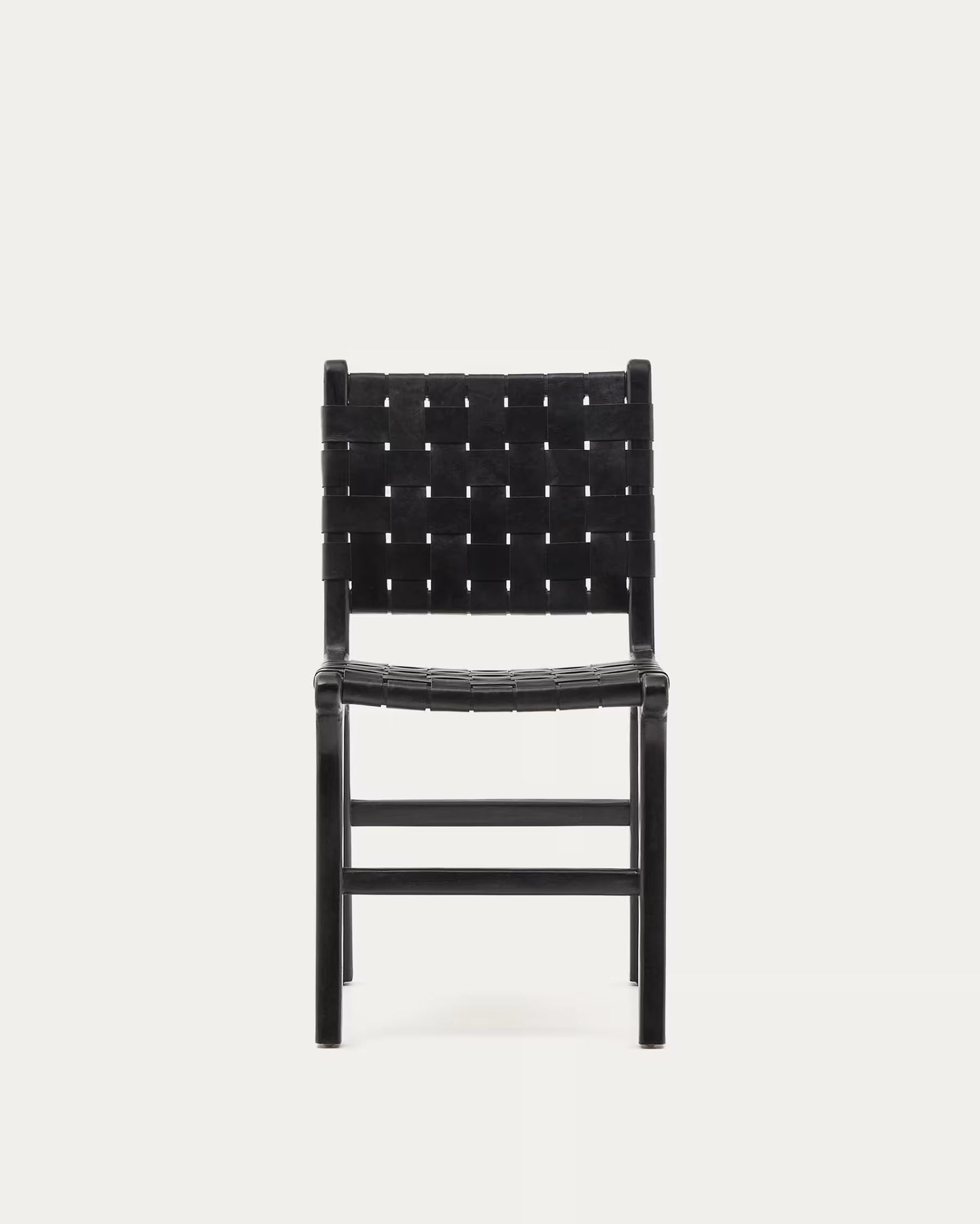 Kave Home Calixta Chair in Leather and Solid Mahogany Wood with Black Finish