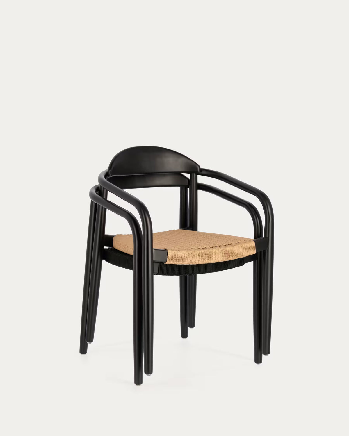 Kave Home Nina Stackable Chair Solid Acacia Wood with Black Finish and Beige Paper Rope Seat FSC100%