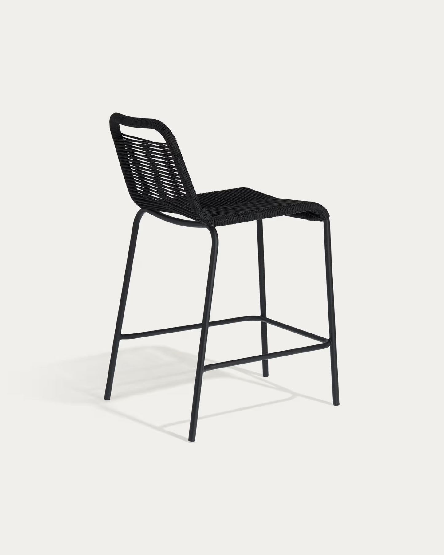 Kave Home Lambton Stackable Stool in Black Rope and Black Finish Steel, 62 cm