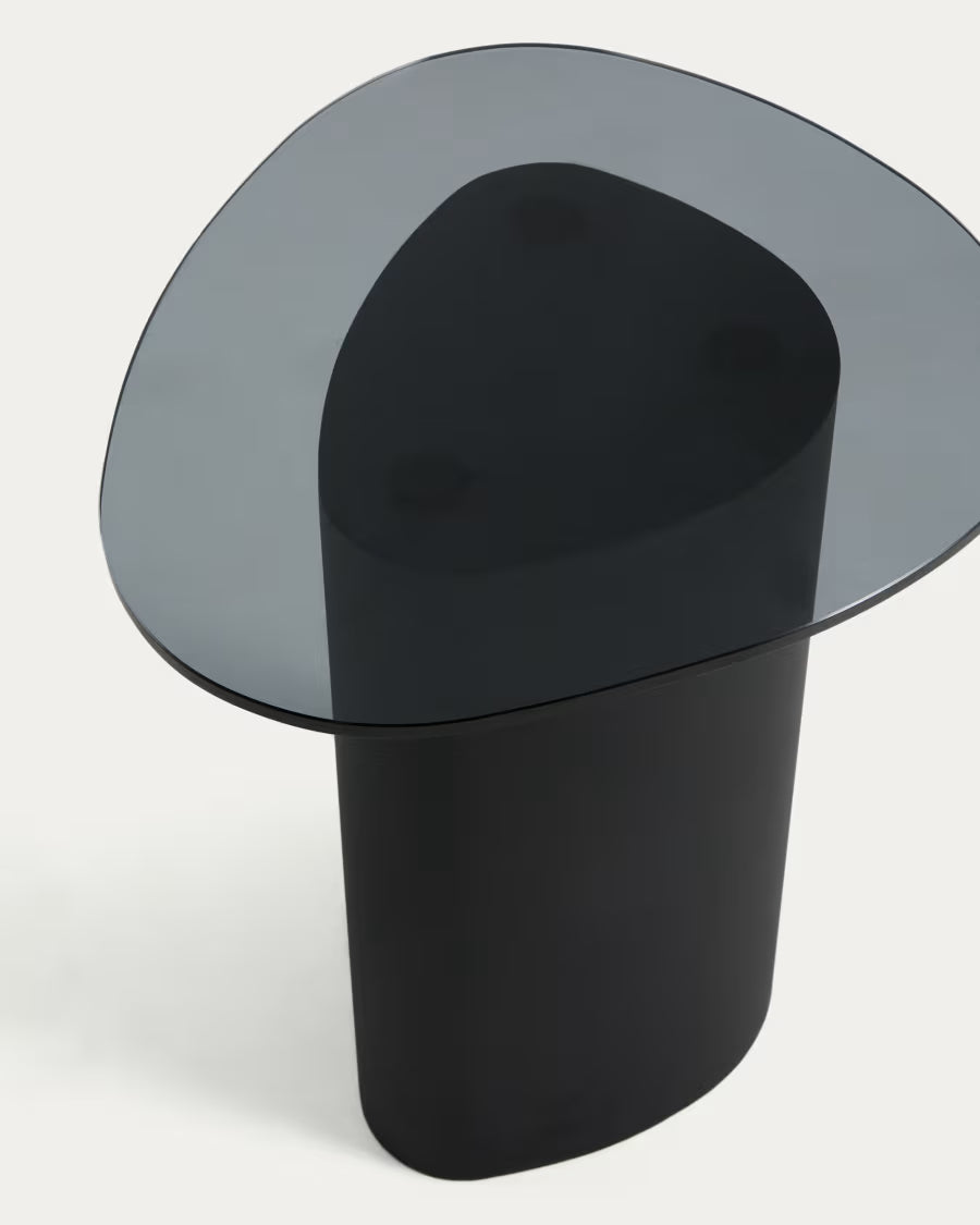 Kave Home Olir Side Table in Tempered Glass and Black Steel 48 x 46,8 cm