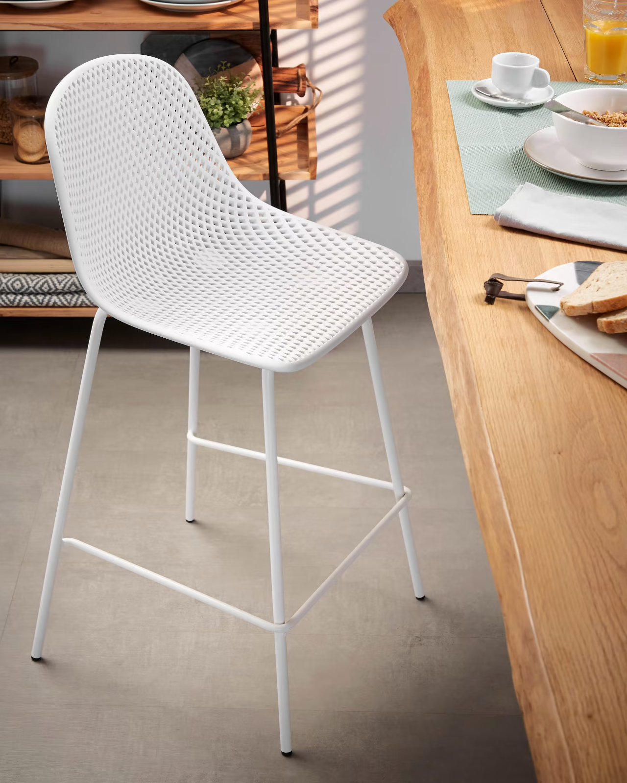 Kave Home Single Quinby Stool in White, Seat Height 75 cm