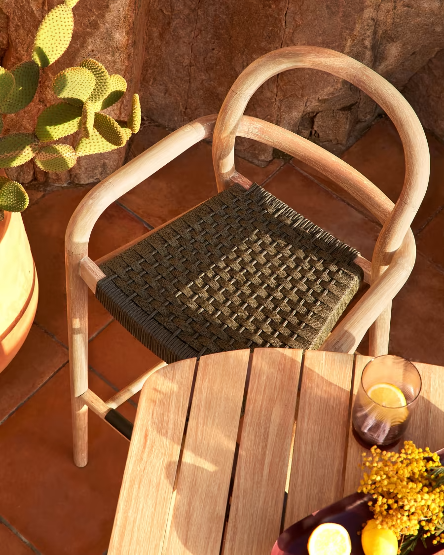 Kave Home 2 x Sheryl stool made from solid eucalyptus and green cord 79 cm