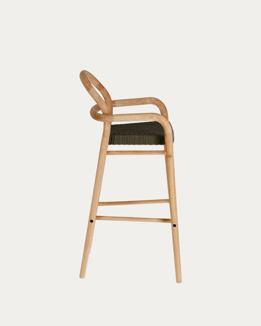 Kave Home 2 x Sheryl stool made from solid eucalyptus and green cord 79 cm
