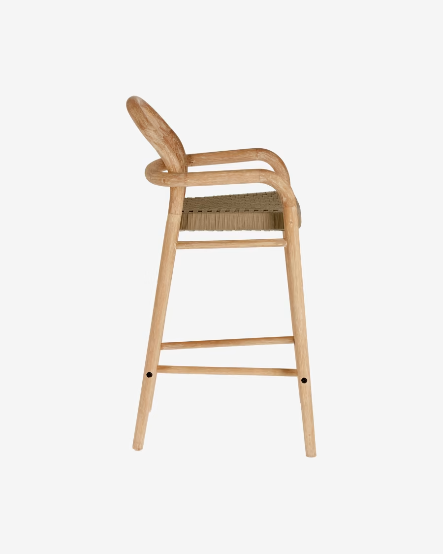 Kave Home Sheryl stool made from solid eucalyptus and beige cord - seat h: 79 cm