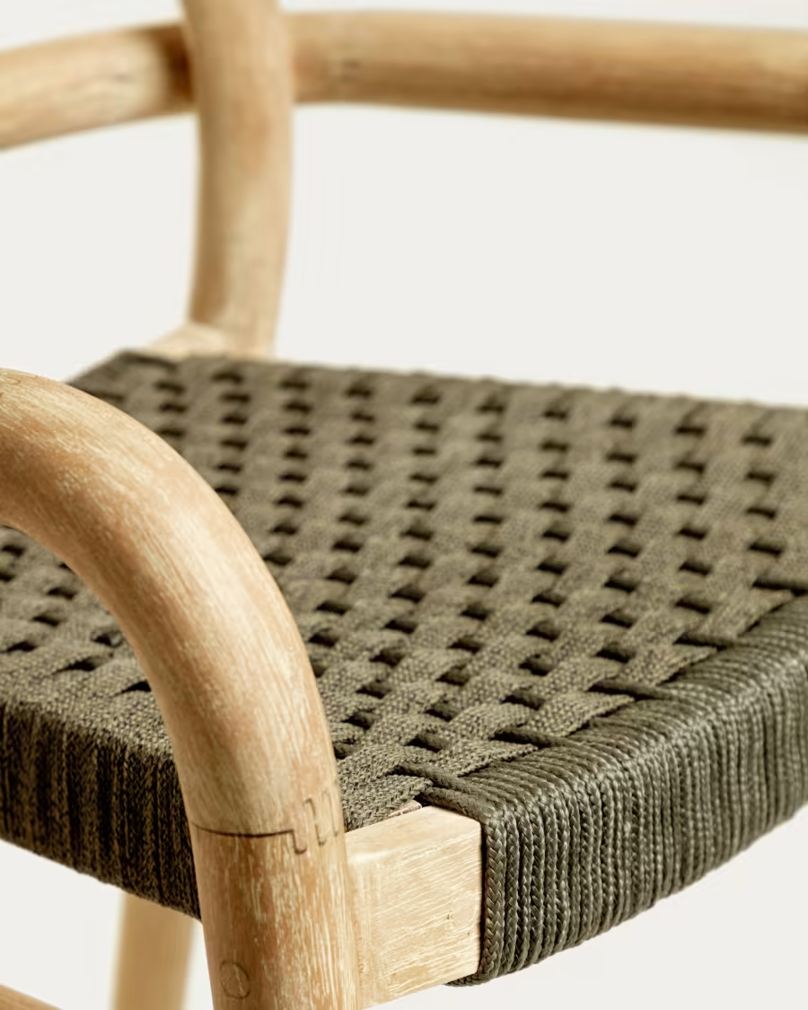 Kave Home 2 x Sheryl stool made from solid eucalyptus and green cord 79 cm