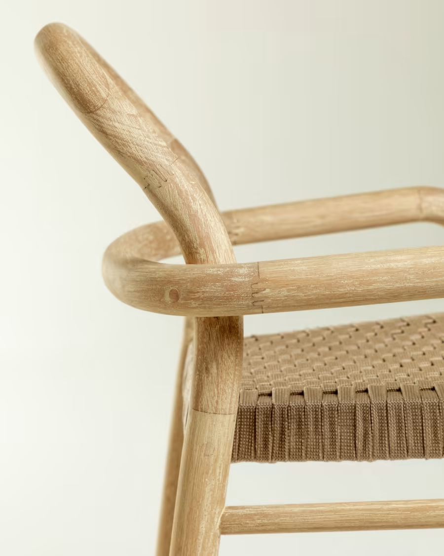 Kave Home Sheryl stool made from solid eucalyptus and beige cord - seat h: 79 cm
