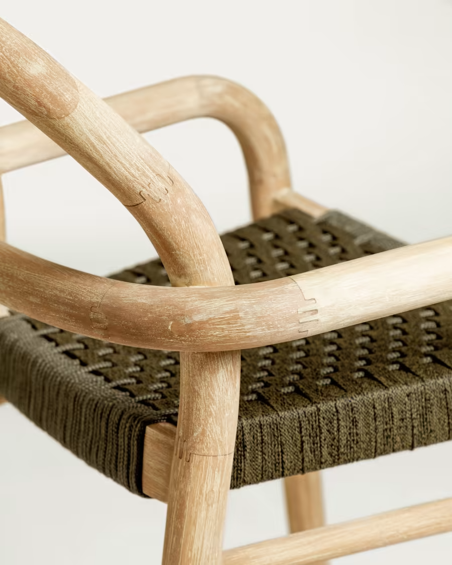 Kave Home 2 x Sheryl stool made from solid eucalyptus and green cord 79 cm