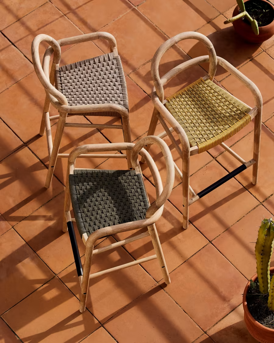 Kave Home Sheryl stool made from solid eucalyptus and beige cord - seat h: 79 cm
