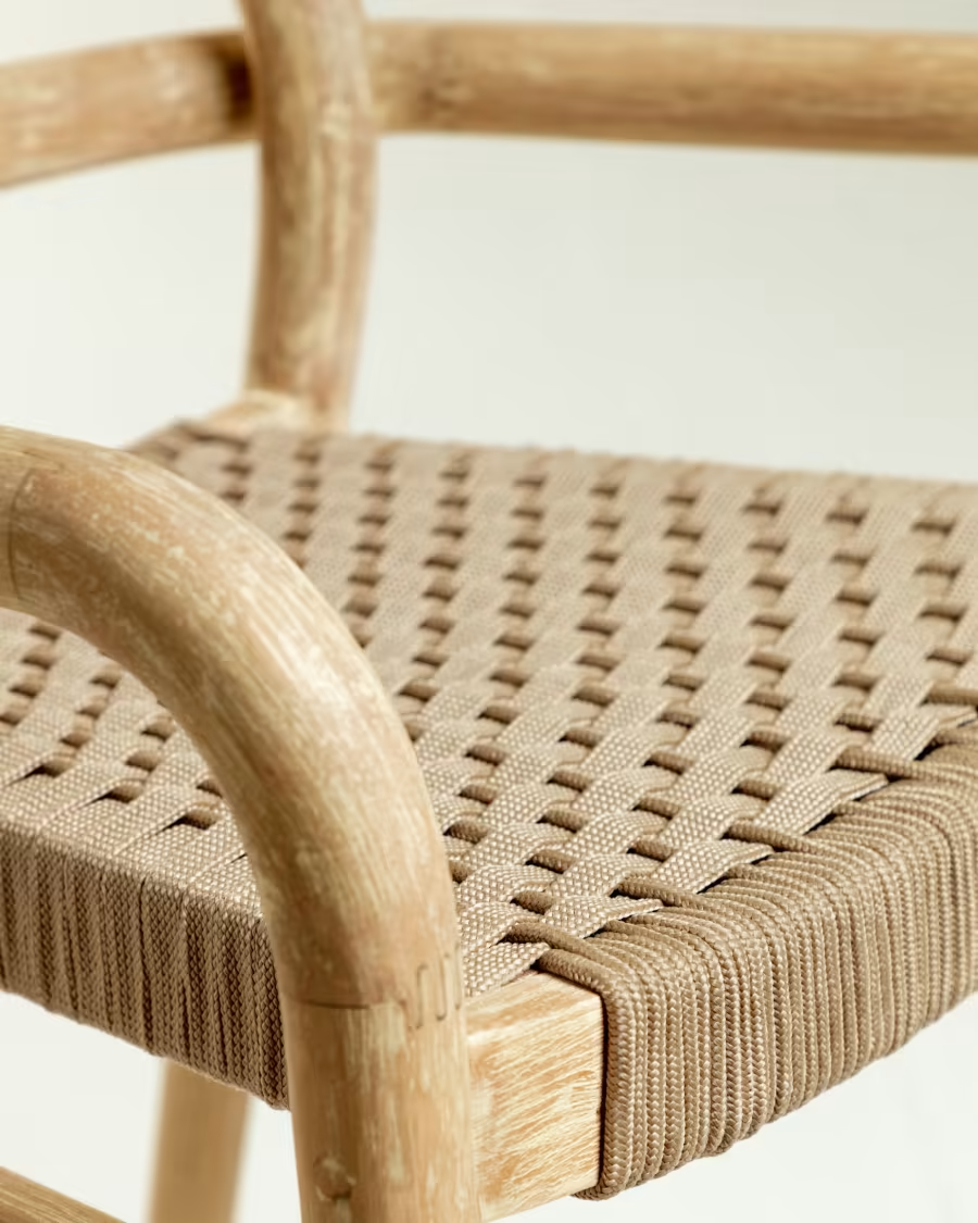 Kave Home Sheryl stool made from solid eucalyptus and beige cord - seat h: 79 cm