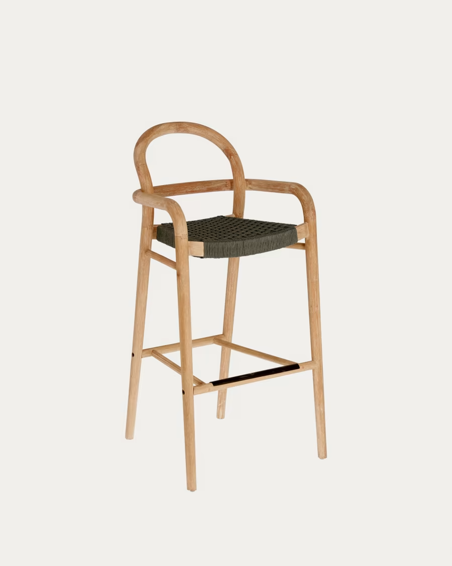 Kave Home 2 x Sheryl stool made from solid eucalyptus and green cord 79 cm