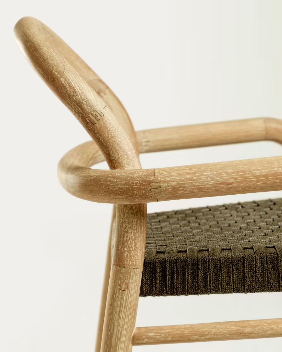 Kave Home 2 x Sheryl stool made from solid eucalyptus and green cord 79 cm