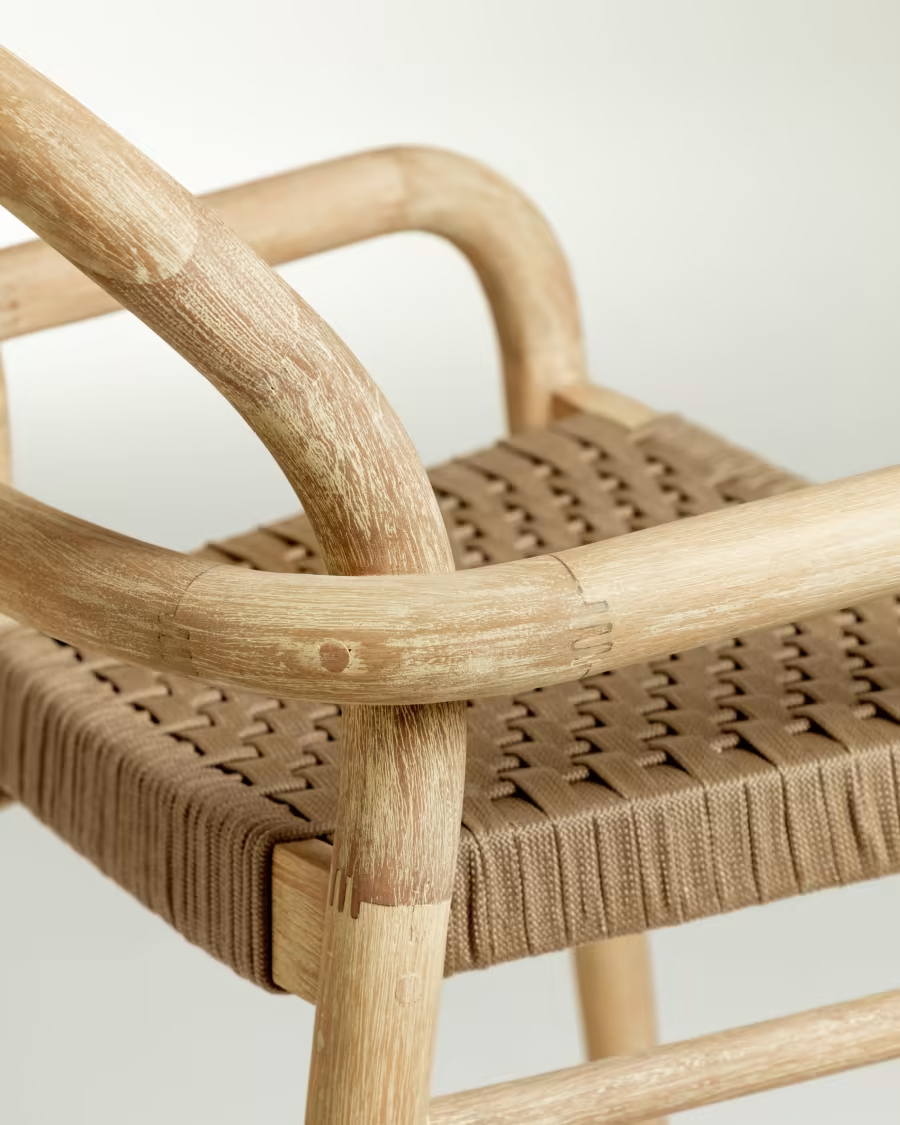 Kave Home Sheryl stool made from solid eucalyptus and beige cord - seat h: 79 cm