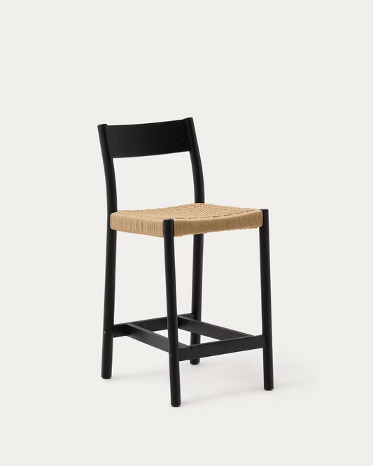 Kave Home 2 x Yalia stool with a backrest in solid oak wood in a black finish, a