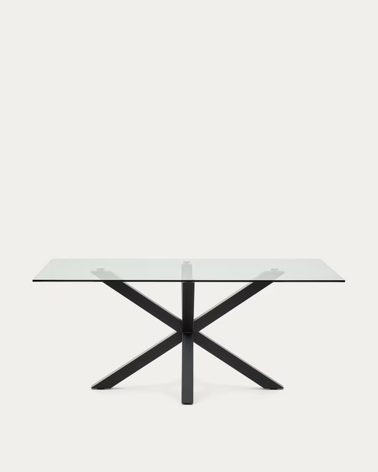 Kave Home Argo glass table with steel legs with black finish 180 x 100 cm