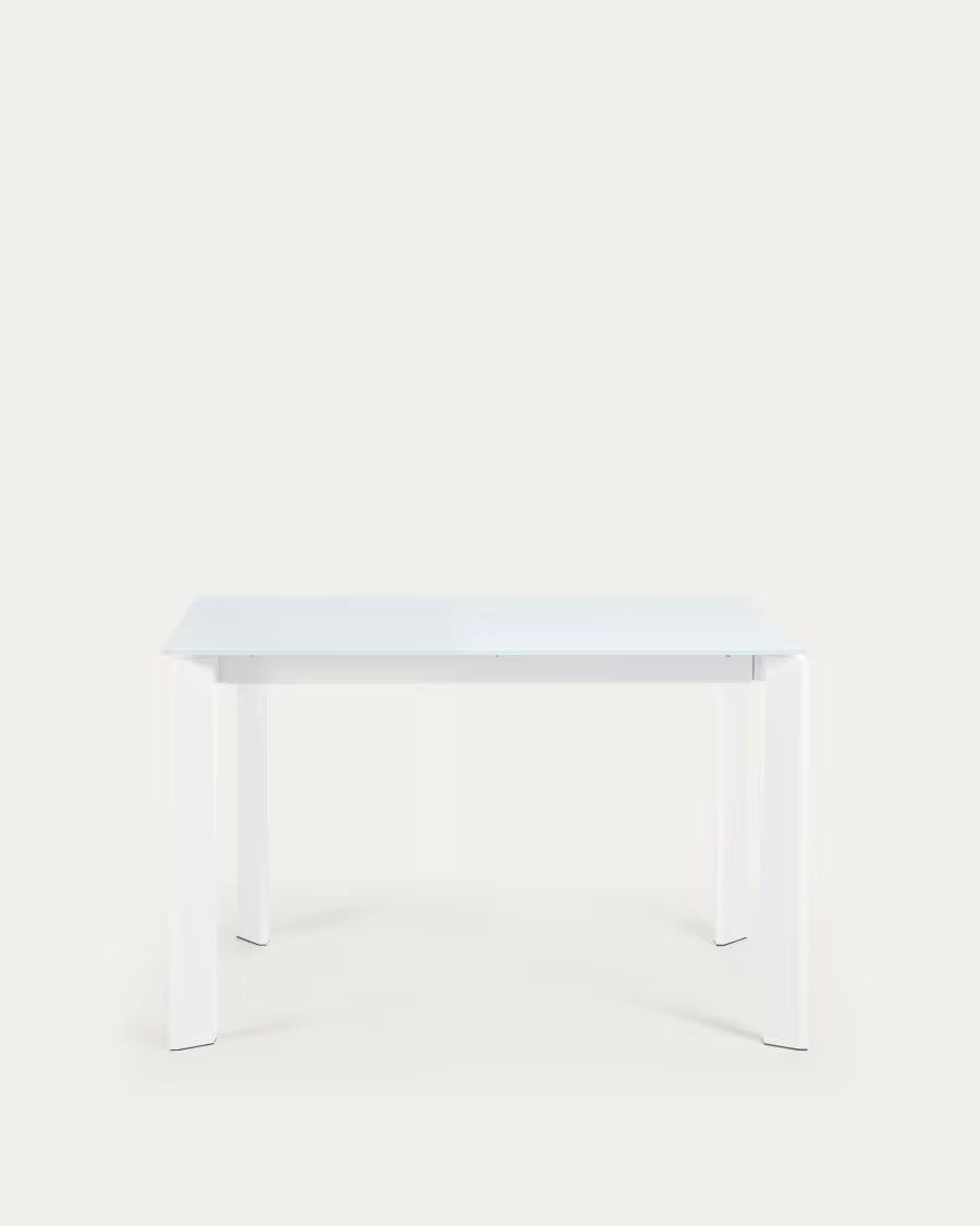 Kave home Axis white glass extendable table with white steel legs 120 (180) cm