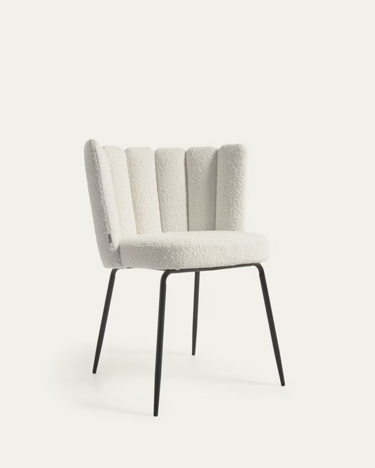 Kave Home 2 x Aniela chair with white bouclé and metal with black finish