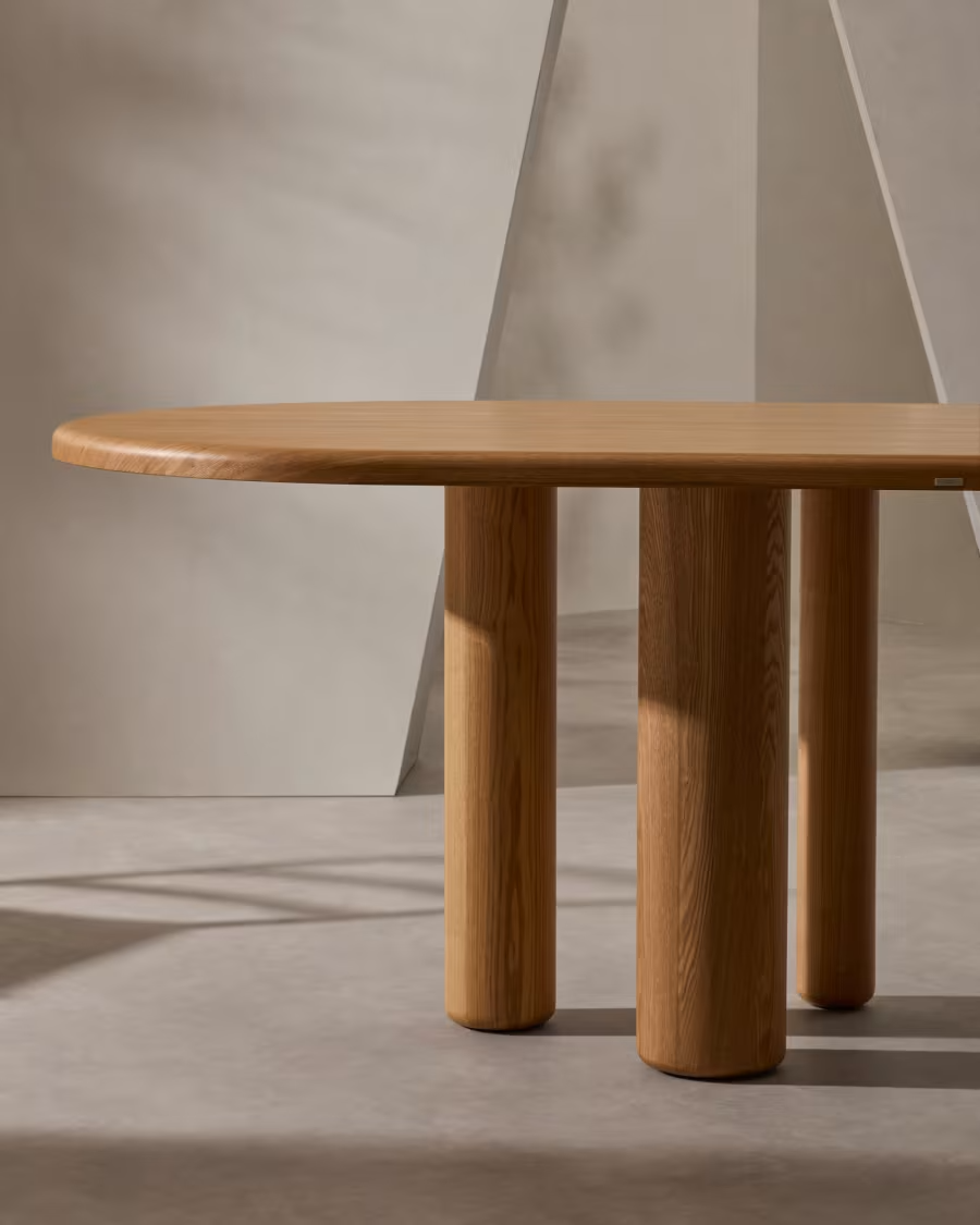 Kave Home Mailen oval table in ash wood veneer with natural finish, Ø 220 x 105