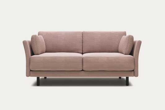 Kave Home Gilma 2 seater sofa in pink wide seam corduroy with black finish legs,