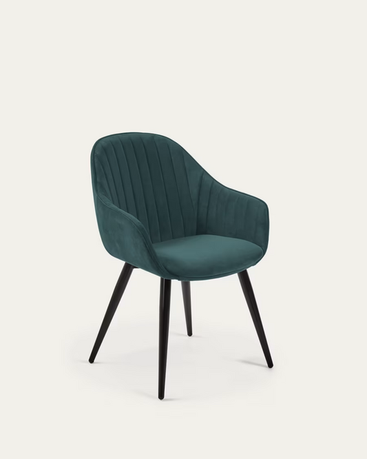 Kave Home 2 x Fabia velvet chair in turquoise with steel legs in a black finish