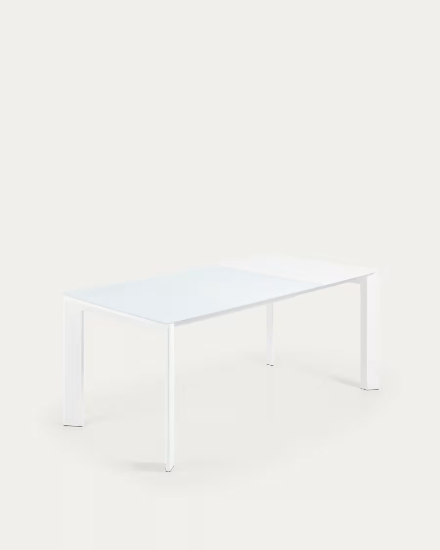 Kave home Axis white glass extendable table with white steel legs 120 (180) cm