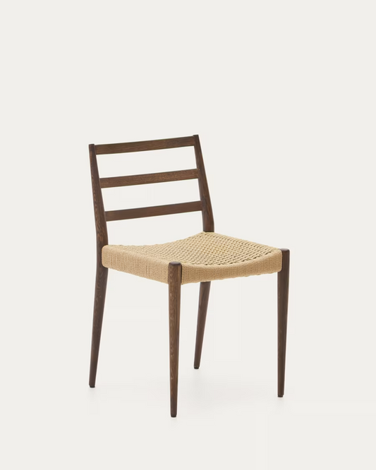 Kave Home 2 x Analy chair in solid oak 100% FSC with walnut finish and rope seat