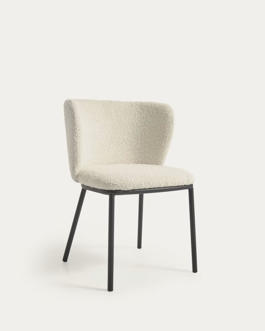 Kave Home Ciselia chair with white bouclé and black metal