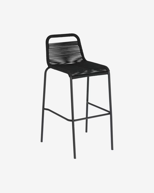 Kave Home 3 x Lambton stackable stool in black rope and black finish steel, 74 c