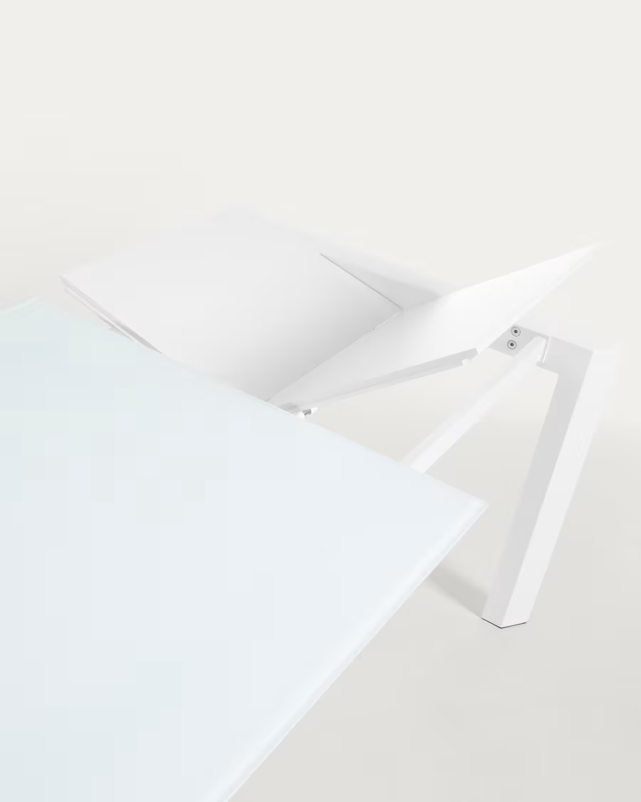 Kave home Axis white glass extendable table with white steel legs 120 (180) cm