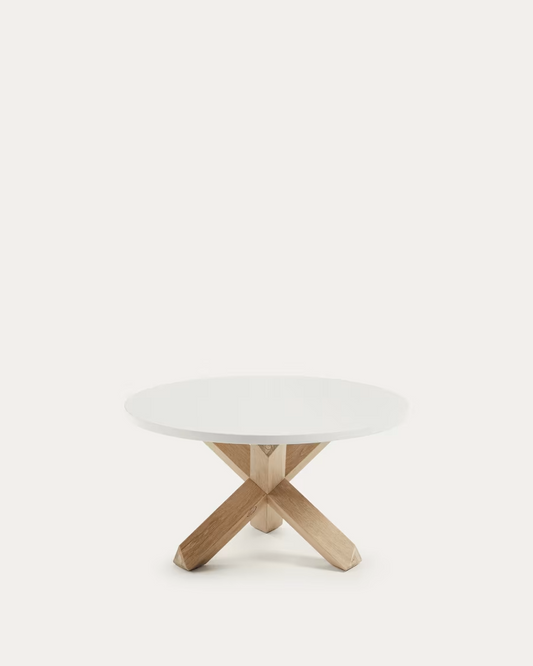 Kave Home Lotus coffee table in white with solid oak legs, Ø 65 cm