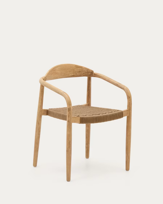 Kave Home Nina stackable chair in solid acacia wood and beige rope seat