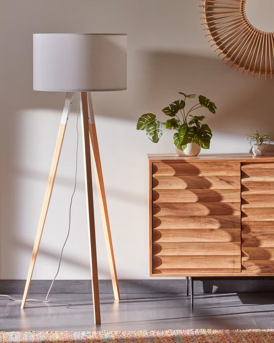 Kave Home Iguazu Floor Lamp in Solid Pine Wood