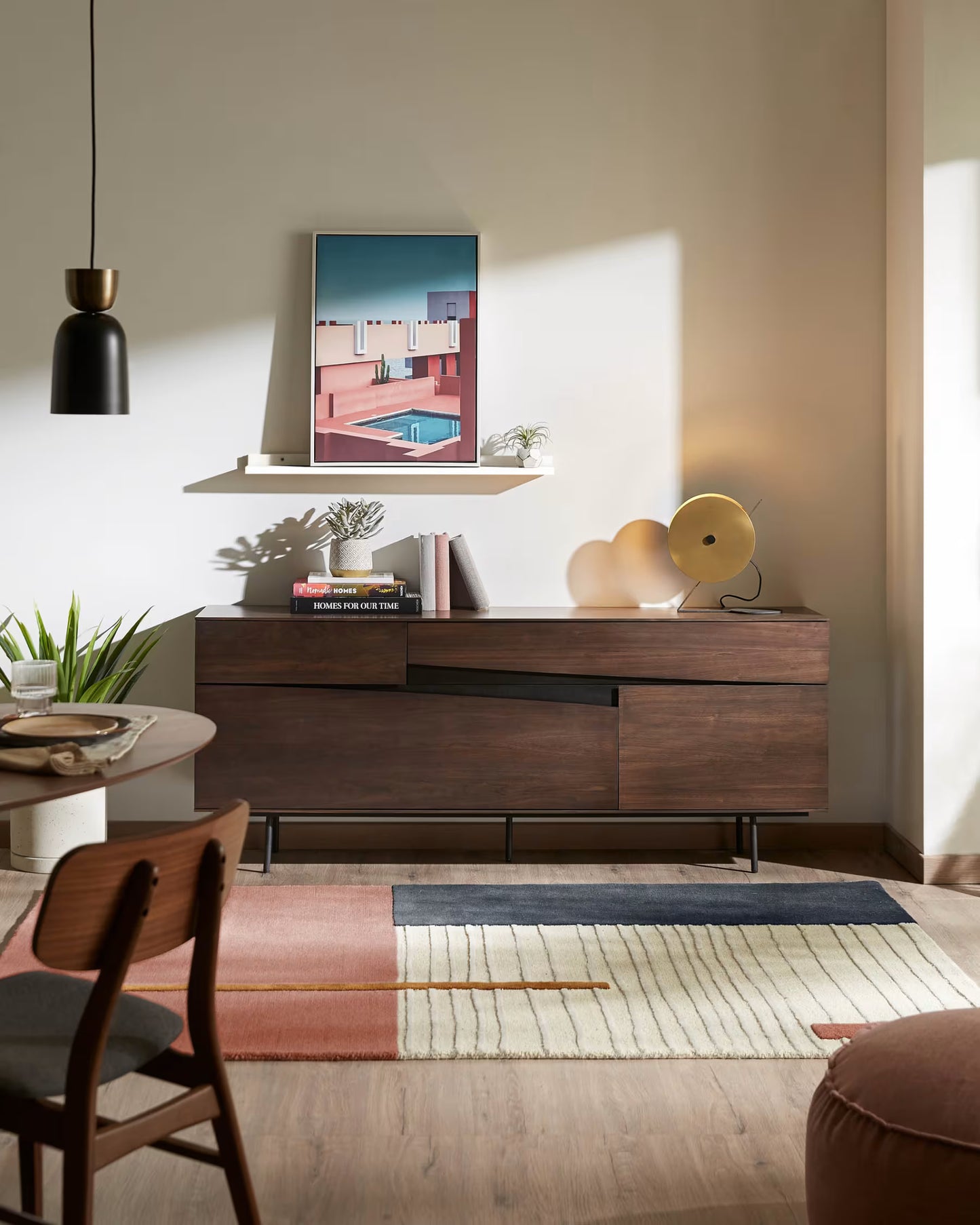 Kave Home Cutt American Walnut Veneer Sideboard w/ 2 Doors, 2 Drawers & Black Steel, 180 x 73 cm