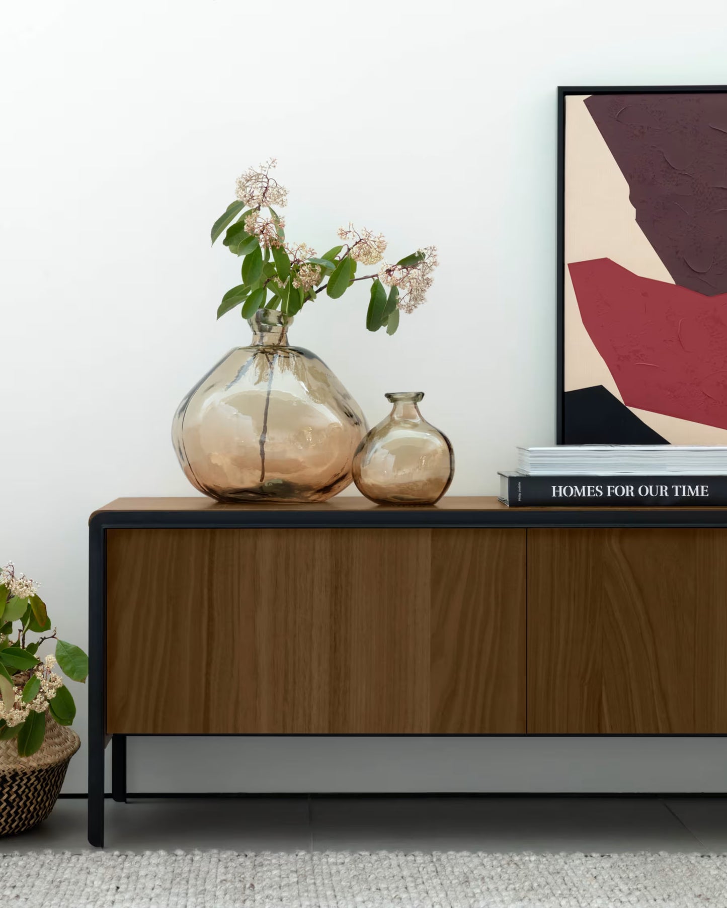 Kave Home Nadyria Walnut Wood Veneer 3 Door TV Stand with Black Finish Steel, 180 x 50 cm