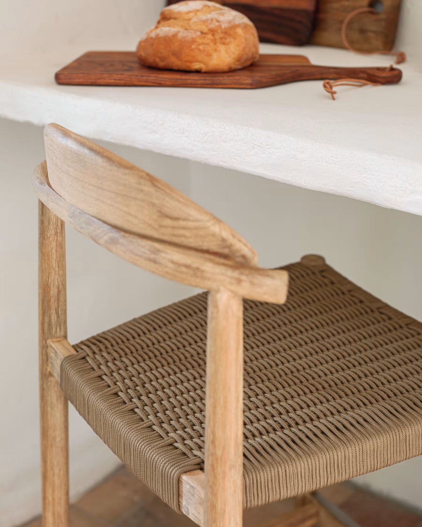 Kave Home Nina Stool in Solid Acacia Wood Height 62 cm