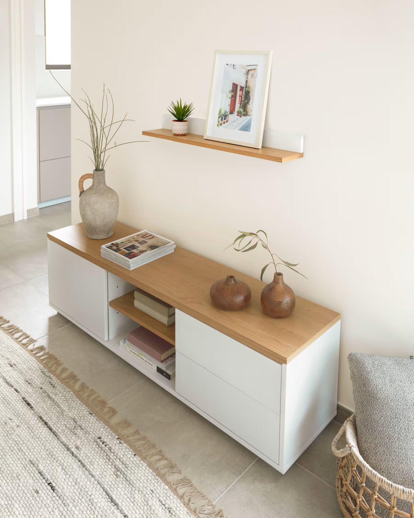 Kave Home Abilen Shelf in Oak Veneer and White Lacquer 80 x 15 cm FSC 100%