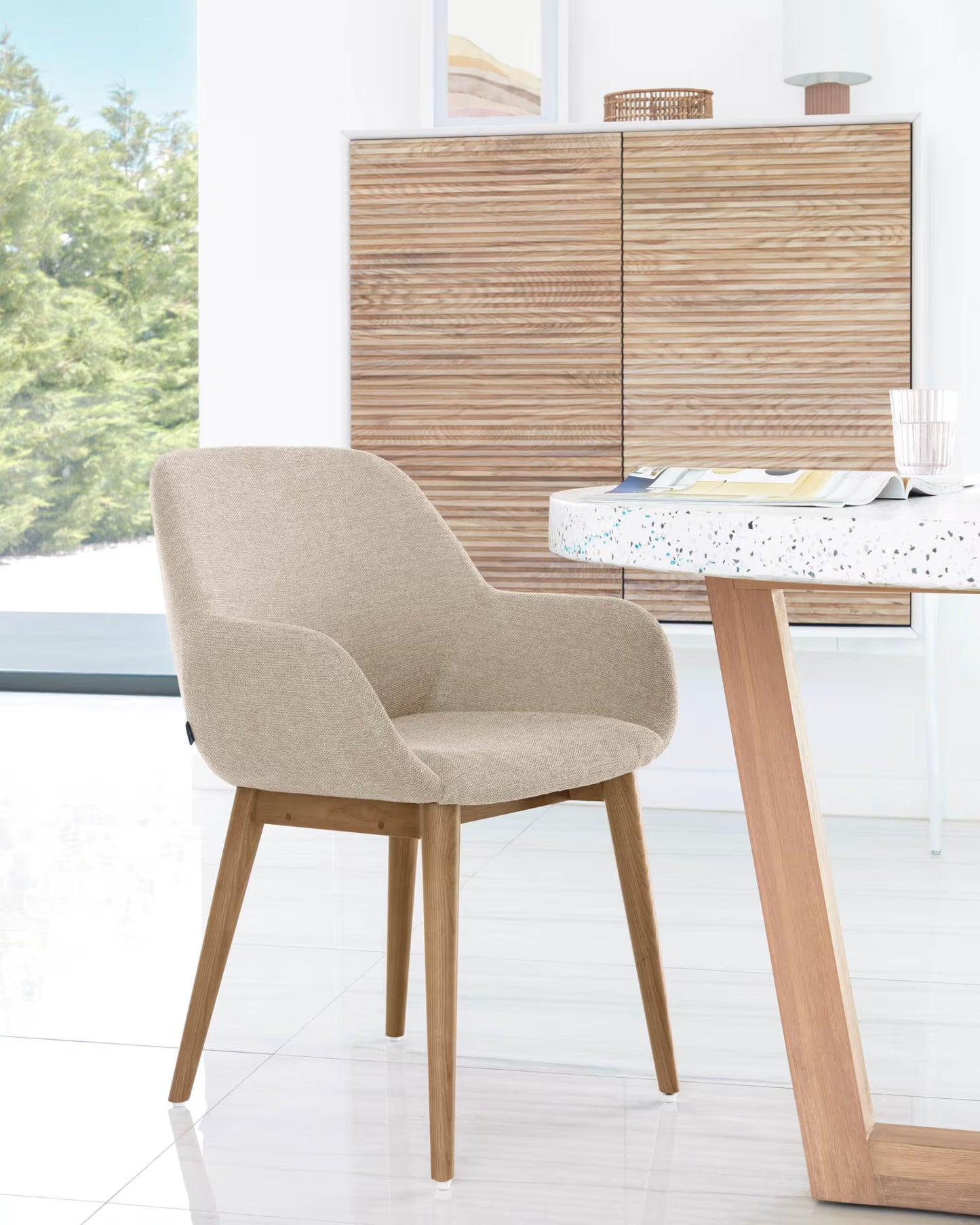Kave Home Konna Chair in Beige with Solid Ash Wood Legs in a Dark Finish FR