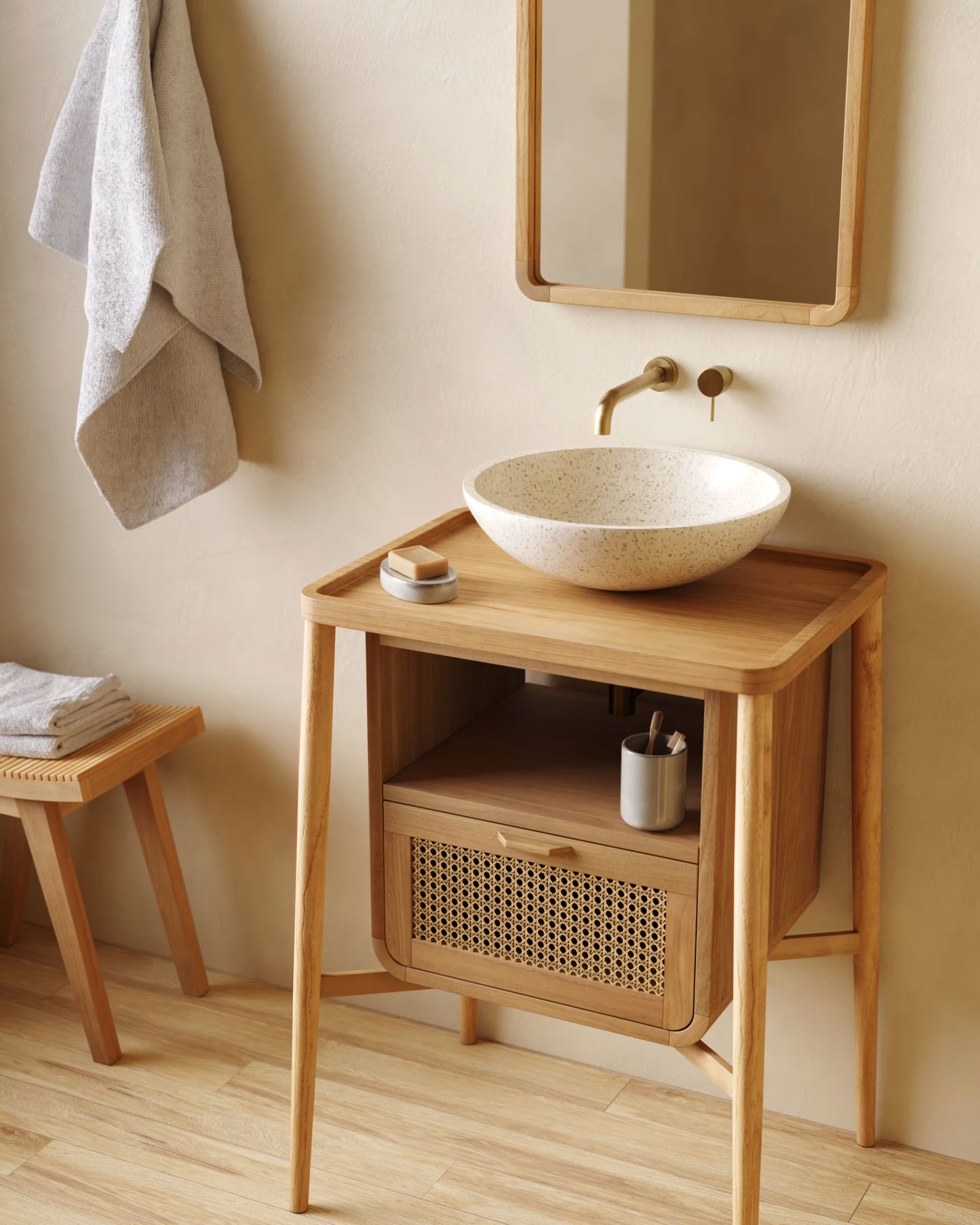 Kave Home Delina Countertop Washbasin in White Terrazzo Ø 40 cm
