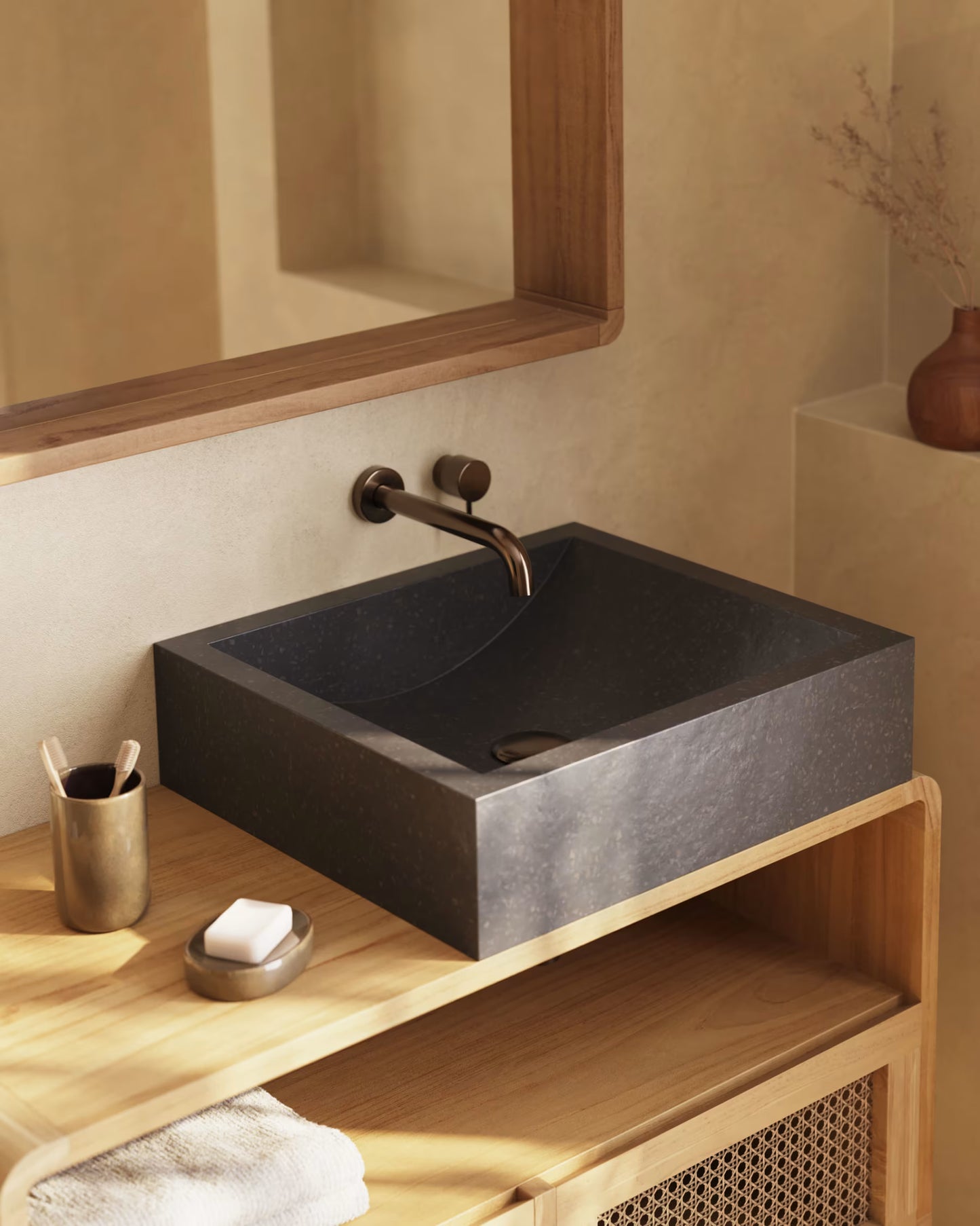 Kave Home Delina Countertop Washbasin in Black Terrazzo 40 x 45 cm