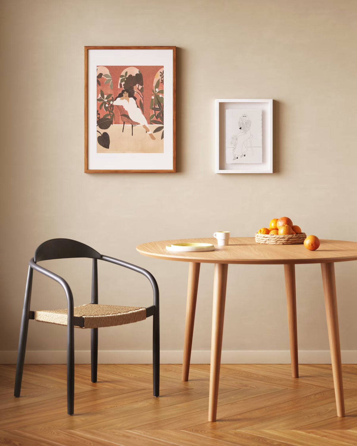 Kave Home Nina Stackable Chair Solid Acacia Wood with Black Finish and Beige Paper Rope Seat FSC100%