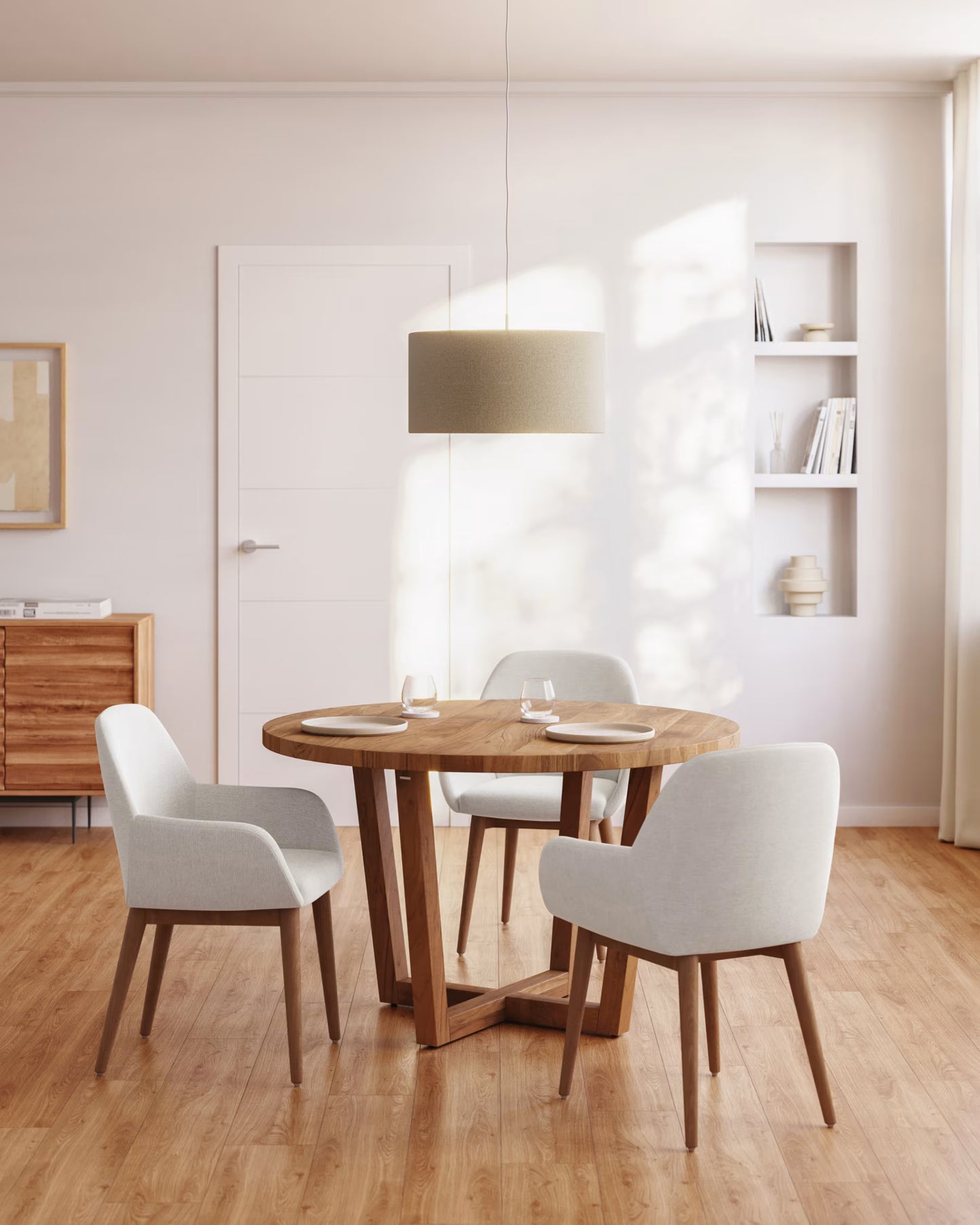 Kave Home Konna Chair in Beige with Solid Ash Wood Legs in a Dark Finish FR